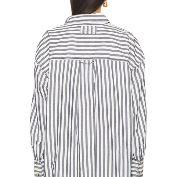 Free People Blue/Grey and White Striped Button Down Shirt - Picture 6 of 8